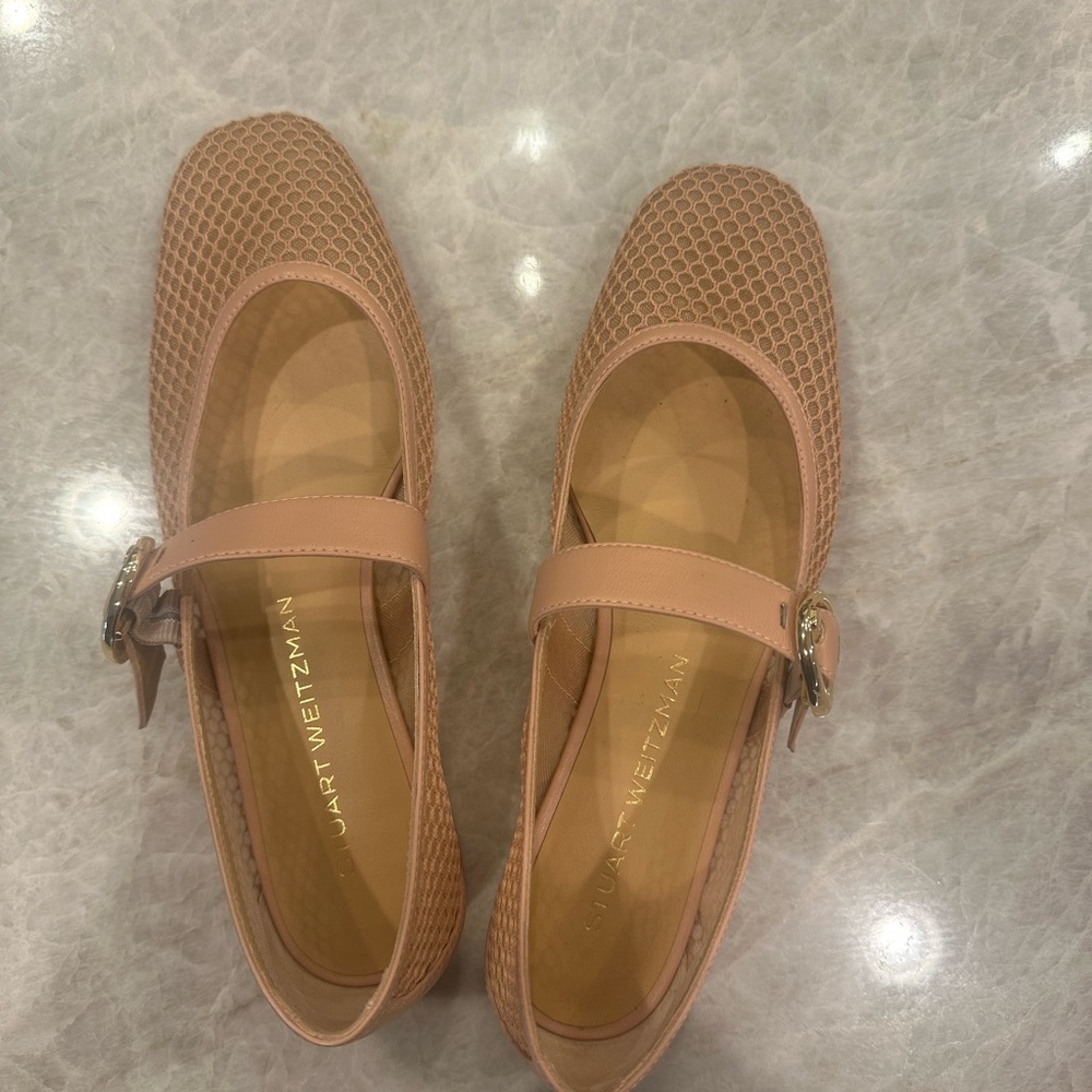 Stuart Weitzman Women's Pink Mesh Mary Jane Flats